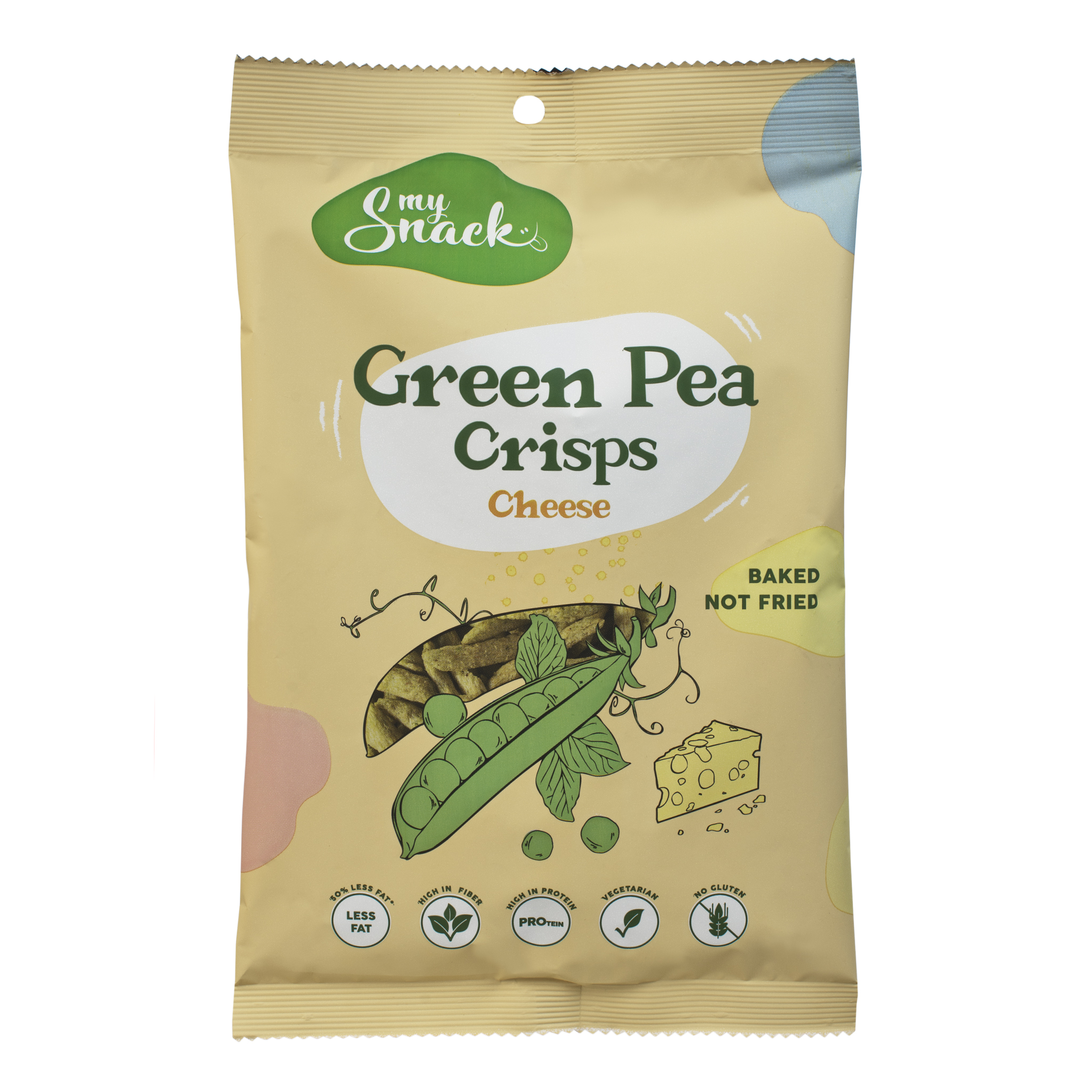 Küpsetatud valgurikkad hernesnäkid juustuga pakendis Küpsetatud valgurikkad hernesnäkid juustuga pakendis