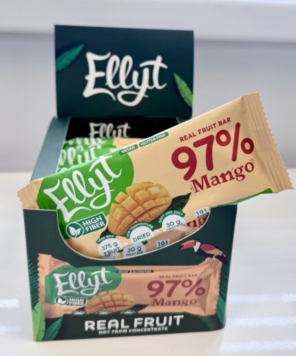 Ellyt 97% mango fruit bar display box, front side